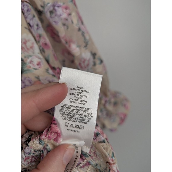 Express Women's Floral Puff Sleeve Smocked V-Neck S Cropped Top Boho Cottagecore - Picture 9 of 9